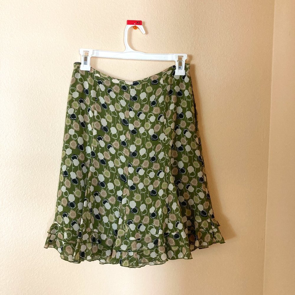 Ann Taylor LOFT - 2P NWOT - Green Retro Floral Print Flared Skirt